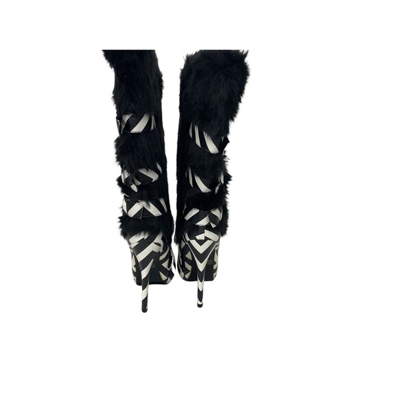 Ami Clubwear Faux Fur Striped Boots Size 8.5 Look Unworn 4.75" High Heel Gothic - Picture 11 of 11